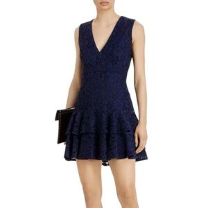 NWT AQUA Navy Sleeveless Allover Lace Back Zip Lined Mini Dress Size Medium